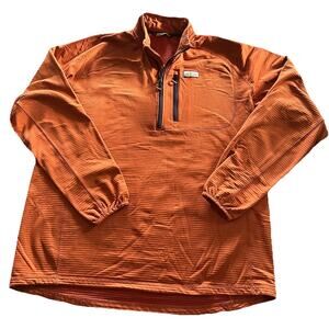 Orvis Long Sleeve Zip Up Fleece Adult Size Large Orange Polyester Blend